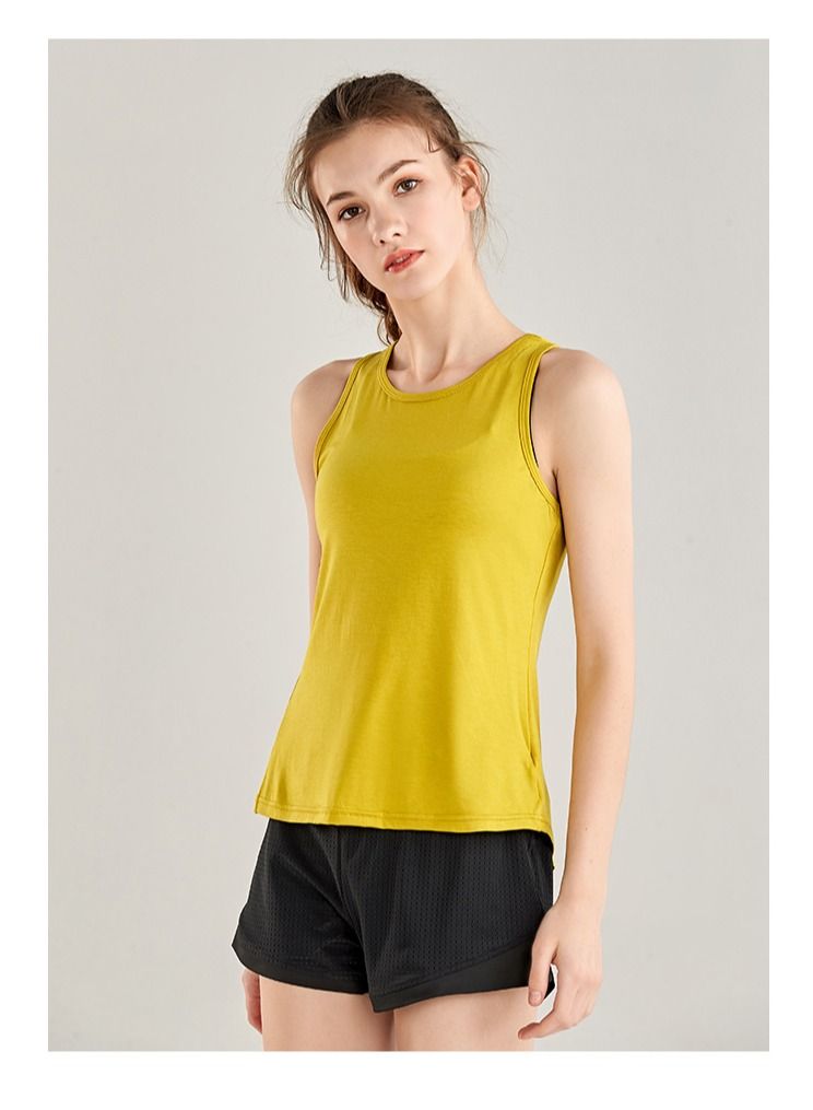 Loquat Yoga Wear Blazer Loose Sleeveless T-shirt Running Yellow  - Image 1