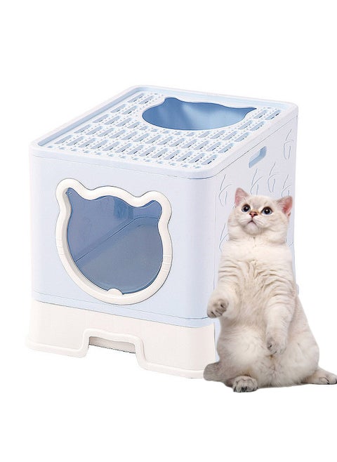 Large Foldable Cat Litter Box with Lid Easy to Clean Anti-Splashing Enclosed Cat Toilet Box