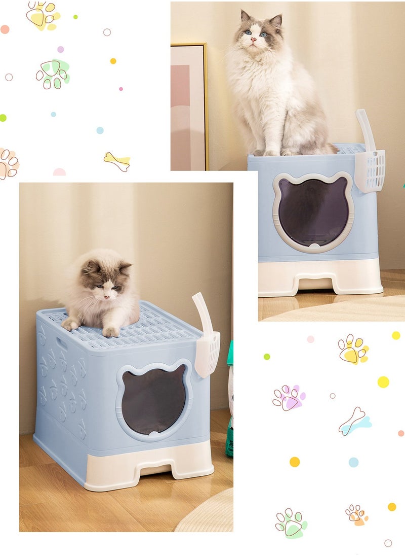 Kidle - Large Foldable Cat Litter Box with Lid Easy to Clean Anti-Splashing Enclosed Cat Toilet Box - Image 1