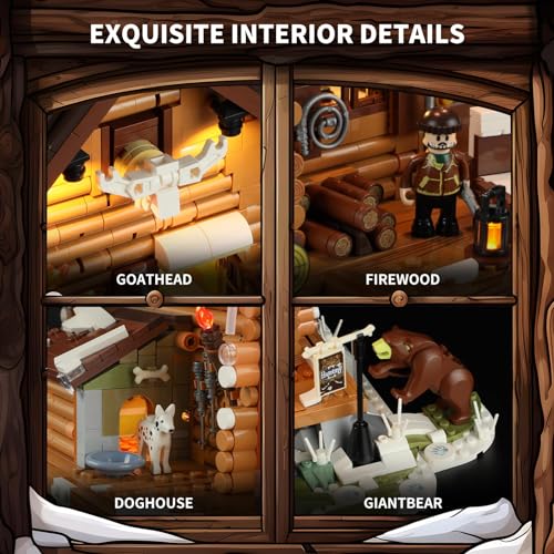 FUNWHOLE Hunting-Cabin Lighting Building-Bricks Set - Retro Wooden Cabin LED Light Construction Building Model Set 2036 Pcs for Adults and Teen - Image 3