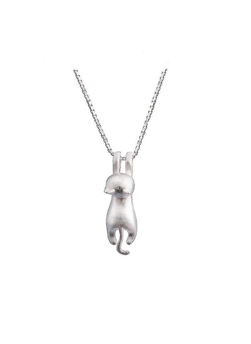 Generic S925 Sterling Silver Cat Necklace Matte Silver Cat Pendant Clavicle Necklace  - Image 1