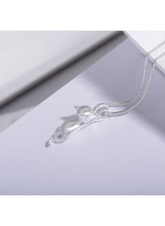 Generic S925 Sterling Silver Cat Necklace Matte Silver Cat Pendant Clavicle Necklace  - Image 3