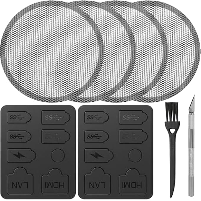 rayihni FOR PS5 FAN DUST PROTECTOR COVER, FOR PS 5 FAN DUST FILTER WITH PLUG DUST COVER, FOR PS-5 COOLING FAN, FIT FOR PS5 PRO/SLIM, WITH DUSTPROOF PLUG, BRUSH (4 PACK) - Image 1