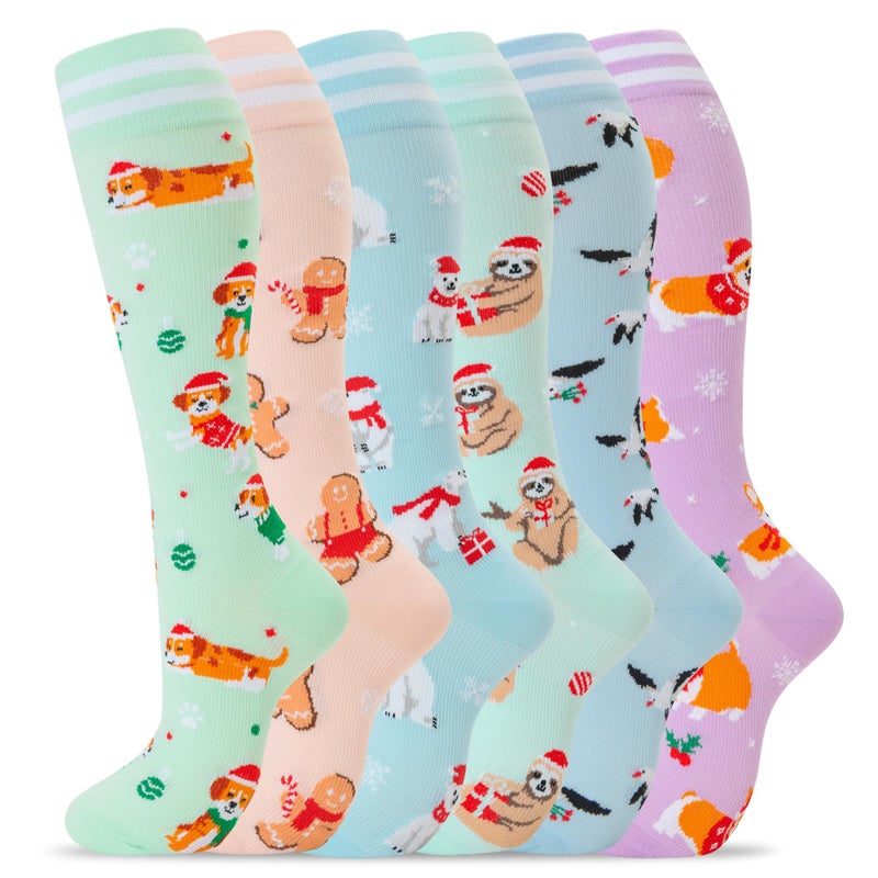 fenglaoda Compression Socks for Women Men Support Circulation 6 Pairs Socks For Nurse, Travel, Flight - Image 1