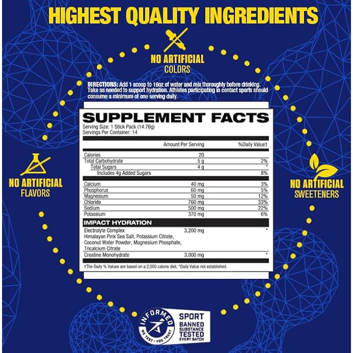 Maximum Human Performance MHP Impact Hydration Electrolyte Creatine Sports Drink Stick Pack, No Artificial Sweeteners or Colors, Performance, Recovery, Lemon Lime, 14 Count - Image 2