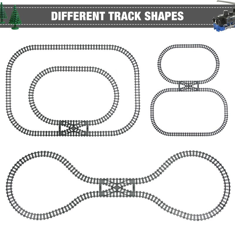 MANNIDOO Classic City Train Tracks, 54 Pieces Railroad Track with 32 Curved, 20 Straight and 2 Switch Train Tracks, Train Expansion Accessories Compatible with All Major Train Tracks - Image 4