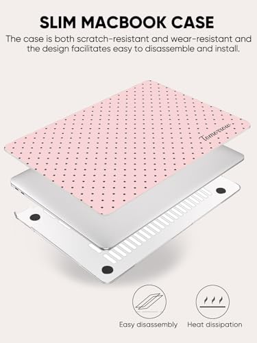 Seorsok Compatible with MacBook Air 13 Inch Case 2022 2021 2020-2018 Release A1932 A2179 M1 A2337 Touch ID,Premium Cream Textured Black Polka Dot Plastic Hard Shell Case with Keyboard Cover,Pink - Image 5
