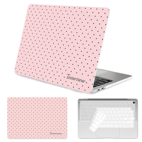 Seorsok Compatible with MacBook Air 13 Inch Case 2022 2021 2020-2018 Release A1932 A2179 M1 A2337 Touch ID,Premium Cream Textured Black Polka Dot Plastic Hard Shell Case with Keyboard Cover,Pink - Image 1
