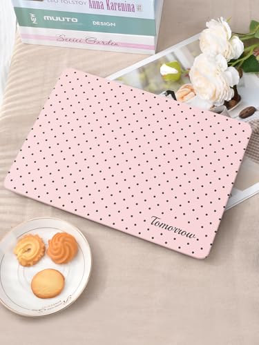 Seorsok Compatible with MacBook Air 13 Inch Case 2022 2021 2020-2018 Release A1932 A2179 M1 A2337 Touch ID,Premium Cream Textured Black Polka Dot Plastic Hard Shell Case with Keyboard Cover,Pink - Image 2