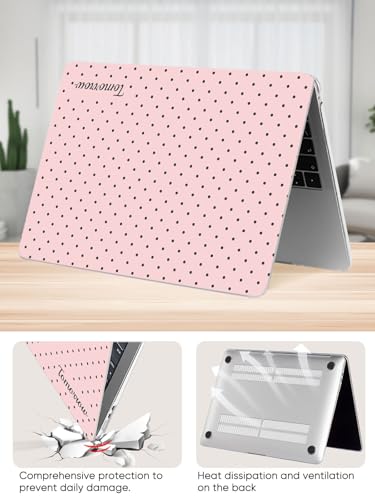 Seorsok Compatible with MacBook Air 13 Inch Case 2022 2021 2020-2018 Release A1932 A2179 M1 A2337 Touch ID,Premium Cream Textured Black Polka Dot Plastic Hard Shell Case with Keyboard Cover,Pink - Image 4