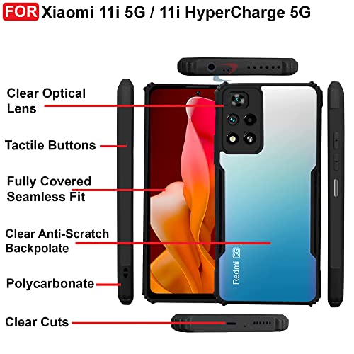 CEDO Backcover for Xiaomi 11i (5G) / 11i HyperCharge (5G) | Camera Protection Shockproof Bumper-Edge | Acrylic Crystal Clear 360 Degree Protection TPU+PC | Transparent Eagle Back Case Cover (Black) - Image 5