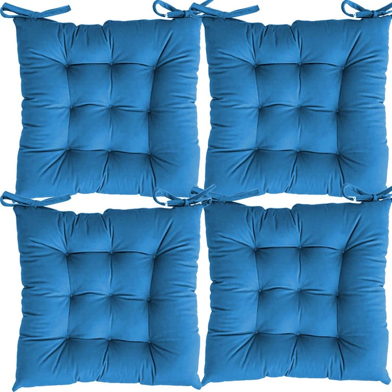 Linenovation Microfiber Square Chair PadCushion for Office Home or Car Sitting with Ties24 Inch X 24 InchRoyal BlueSet of 4