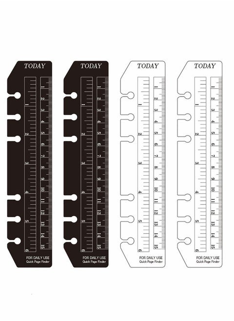4 Pcs Plastic Page Marker Pouch Pagefinder Measuring Today Ruler for A6 Size 6-Hole Binder Notebook, Clear and Black