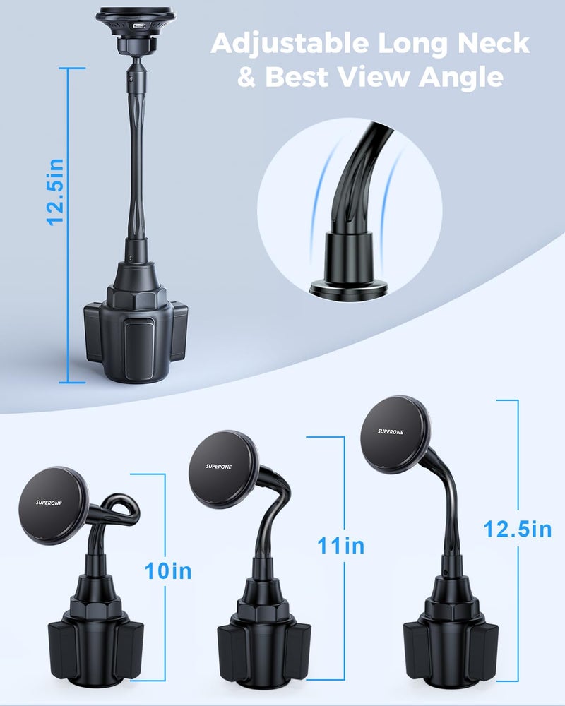 SUPERONE 2026 Upgraded for MagSafe Cup Holder Charger, MagSafe Car Mount Charger 15W Fast Charging with Adjustable Gooseneck for iPhone 17 16 15 14 13 12 Pro Max Plus Mini MagSafe Case - Image 5
