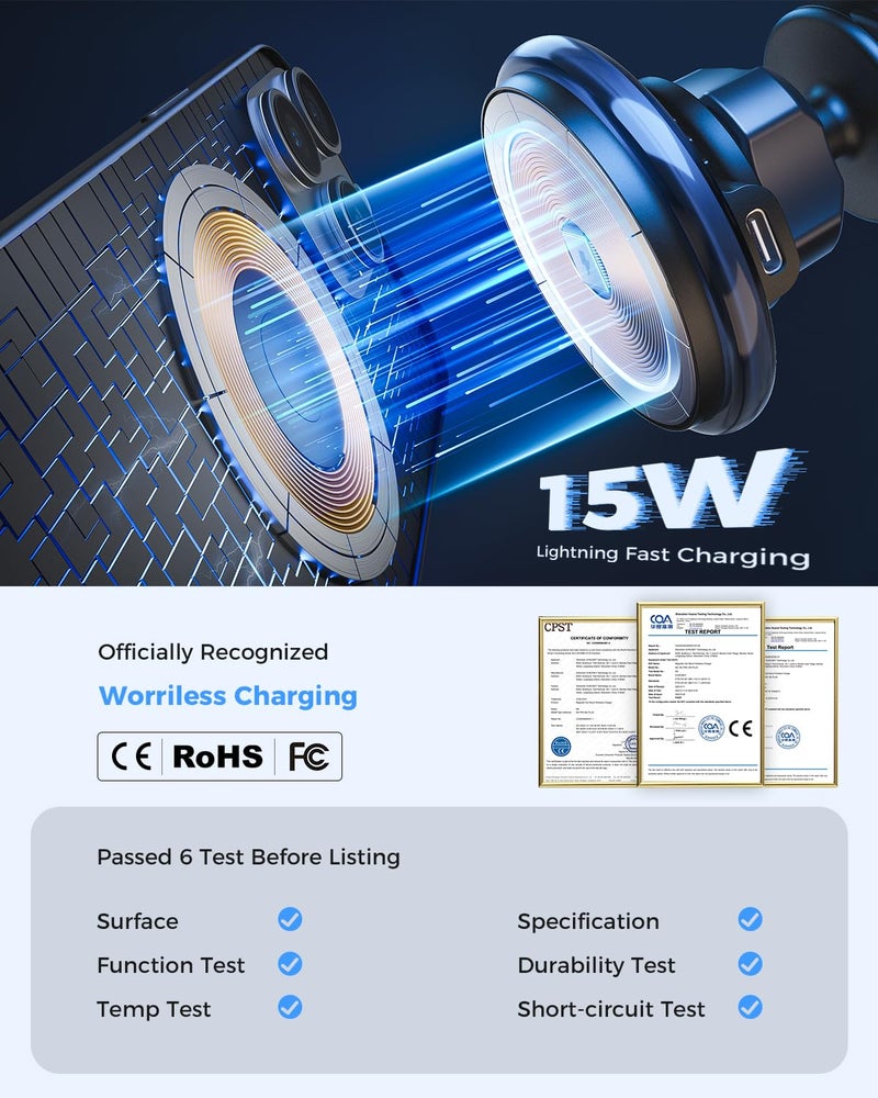 SUPERONE 2026 Upgraded for MagSafe Cup Holder Charger, MagSafe Car Mount Charger 15W Fast Charging with Adjustable Gooseneck for iPhone 17 16 15 14 13 12 Pro Max Plus Mini MagSafe Case - Image 3