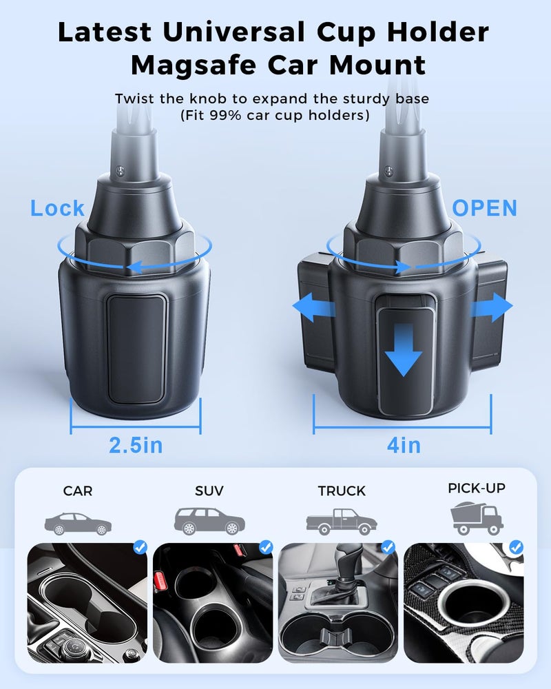 SUPERONE 2026 Upgraded for MagSafe Cup Holder Charger, MagSafe Car Mount Charger 15W Fast Charging with Adjustable Gooseneck for iPhone 17 16 15 14 13 12 Pro Max Plus Mini MagSafe Case - Image 4