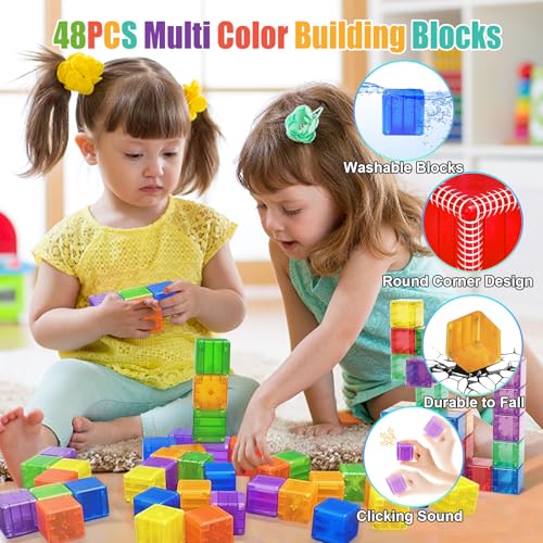 Caferria 48PCS Magnetic Blocks 138 inch Building Blocks for Toddlers STEM Building Toy for Kids Montessori Toys for 3 4 5 6 Year Old Magnet Sensory Travel Toys Christmas Birthday Gifts for Boys Girls - Image 5