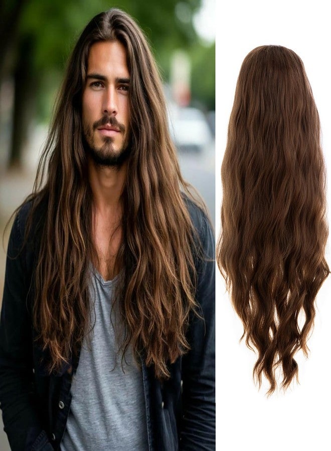 Dsimeig Long Wavy Brown Wig for Men Synthetic Cosplay Halloween Costume Full Wig,26inch - Image 1