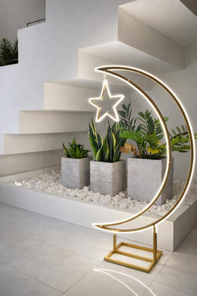 LED Moon Star Floor Lamp - Crescent Moon with Hanging Star, Warm White Decorative Light for Living Room and Bedroom - Image 5