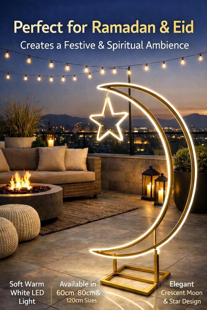 LED Moon Star Floor Lamp - Crescent Moon with Hanging Star, Warm White Decorative Light for Living Room and Bedroom - Image 3