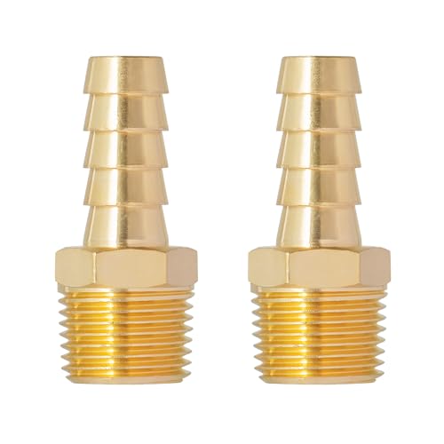 SUNGATOR 3/8'' NPT Brass Hose Barb Fittings, 3/8'' NPT Male Thread to 3/8 Inch Barbed Air Hose Fittings, 3/8 Inch Brass Air Line Repair Connectors for Compressor, Fuel, Oil (2-Pack) - Image 1