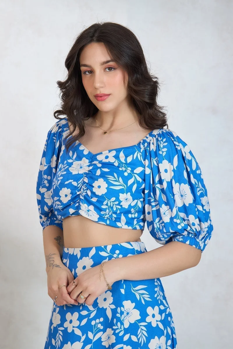 Virgio VIRGIO 100% Modal Floral Sweatheart Neck Croptop