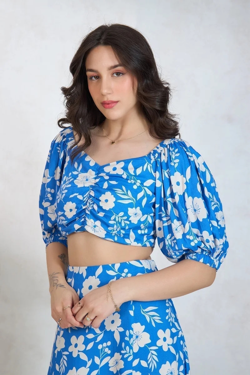 Virgio VIRGIO 100% Modal Floral Sweatheart Neck Croptop