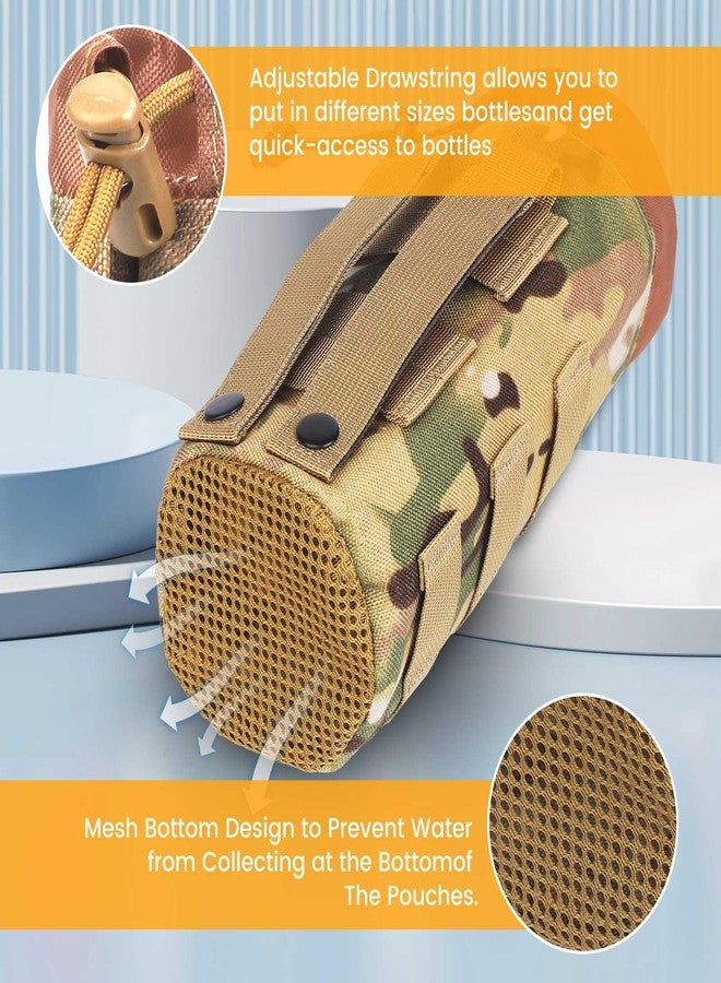 Haafoo Molle Water Bottle Holder, Upgraded 1000D Nylon Tactical Molle Water Bottle Pouch, Sports Water Bottle Bag Bottom Mesh for Camping, Climbing, Hiking and Travelling (CP-2pack) - Image 5