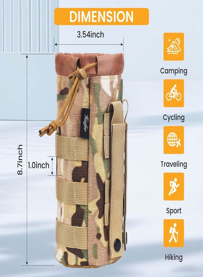 Haafoo Molle Water Bottle Holder, Upgraded 1000D Nylon Tactical Molle Water Bottle Pouch, Sports Water Bottle Bag Bottom Mesh for Camping, Climbing, Hiking and Travelling (CP-2pack) - Image 2