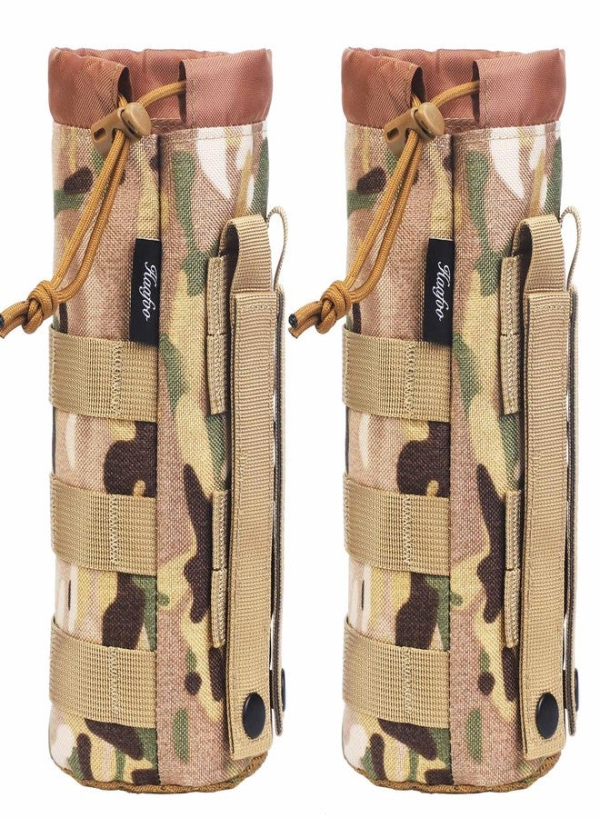 Haafoo Molle Water Bottle Holder, Upgraded 1000D Nylon Tactical Molle Water Bottle Pouch, Sports Water Bottle Bag Bottom Mesh for Camping, Climbing, Hiking and Travelling (CP-2pack) - Image 1