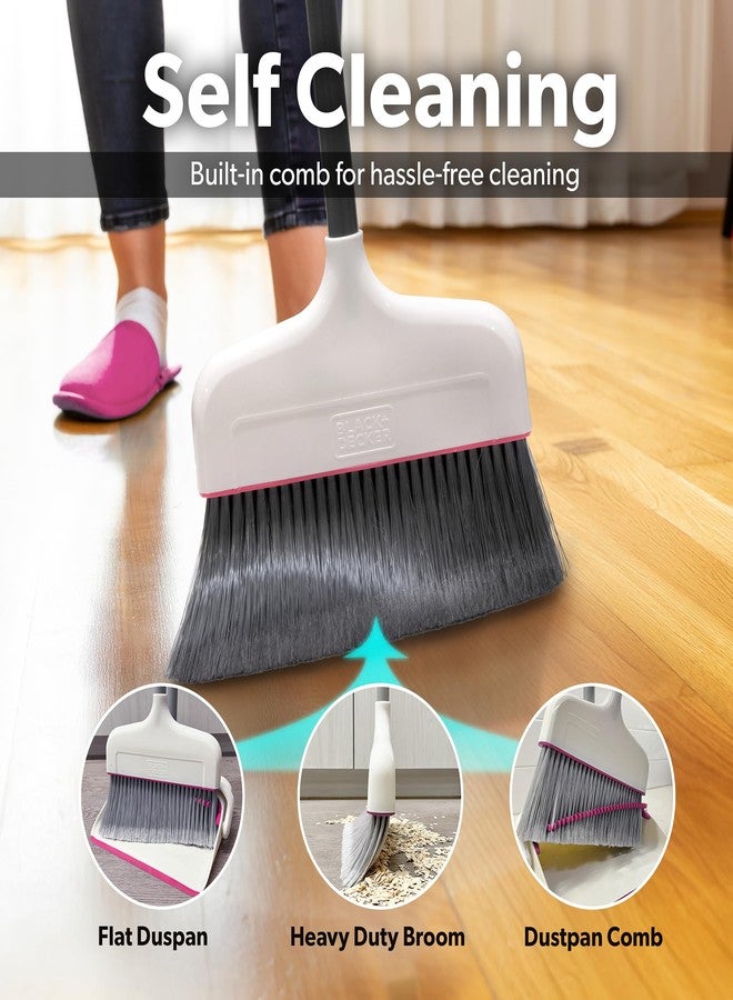 BLACK+DECKER Butler Broom & Dustpan Set - Stand-Up Design - Lightweight, Space-Saving Combo for Kitchen, Living Room, Bathroom, Lobby Floors - Home Cleaning Essential, White/Pink - Image 2