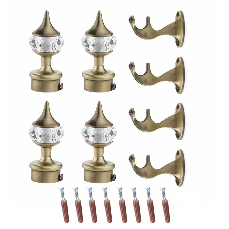 GLOXY Aluminium Single Diamond Curtain Brackets Parda Holders with Support Fittings Designer 1 Inch Rod Pocket Finials For Door WindowAntique Pair of 2 - Image 1