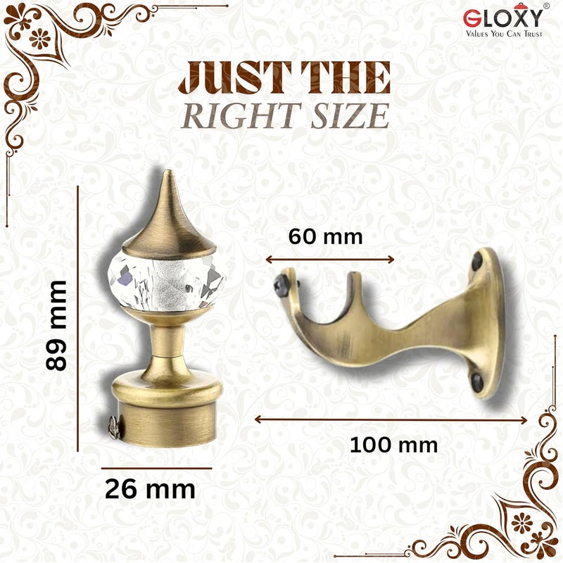 GLOXY Aluminium Single Diamond Curtain Brackets Parda Holders with Support Fittings Designer 1 Inch Rod Pocket Finials For Door WindowAntique Pair of 2 - Image 3