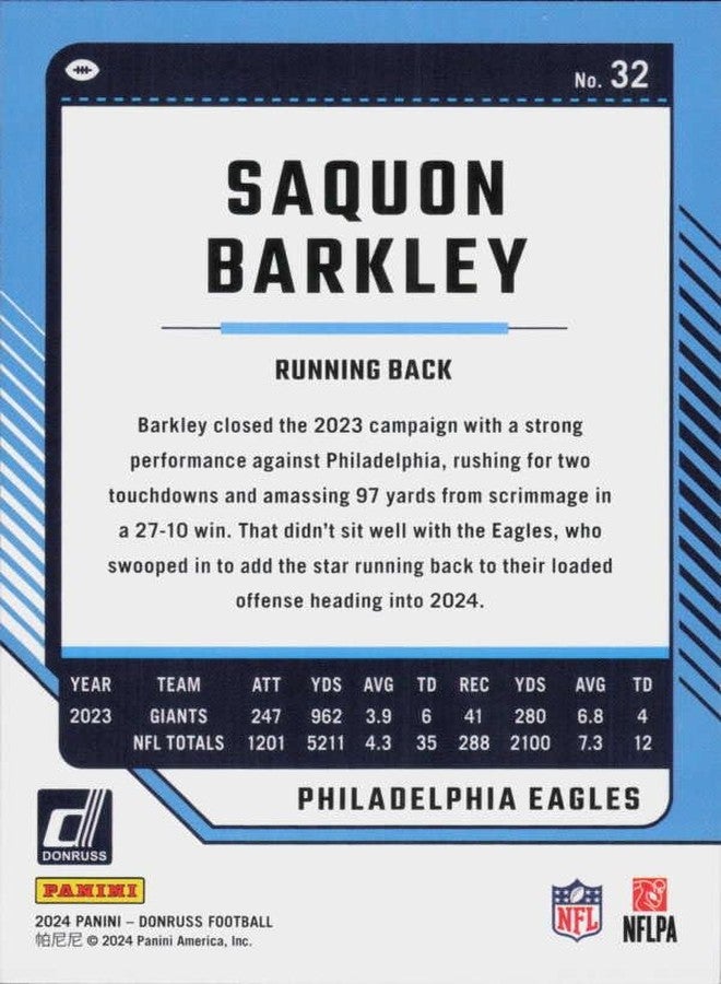 2024 DONRUSS #32 SAQUON BARKLEY NMMT EAGLES - Image 2