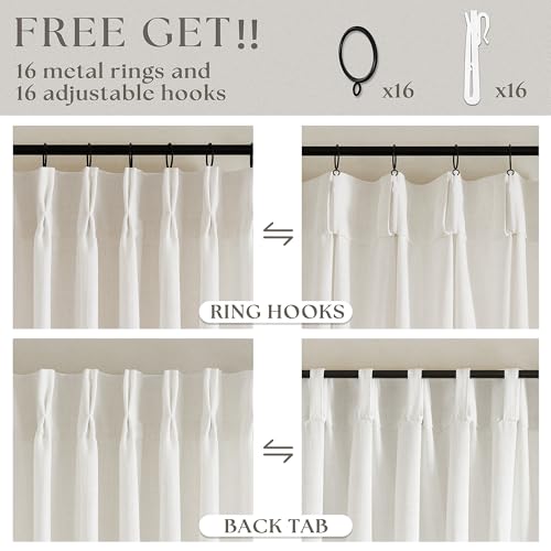 TWODRAPES Natural Cream Pinch Pleated Linen Curtains 92 Inches Long for Living Dining Room Bedroom Thick Linen Pinch Pleat with Hooks Rings Back Tab Light Filtering Boho Farmhouse Semi Sheer 92 Inch Curtain - Image 5