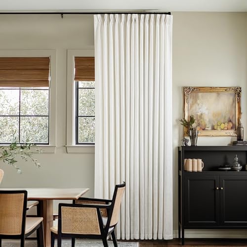 TWODRAPES Natural Cream Pinch Pleated Linen Curtains 92 Inches Long for Living Dining Room Bedroom Thick Linen Pinch Pleat with Hooks Rings Back Tab Light Filtering Boho Farmhouse Semi Sheer 92 Inch Curtain - Image 1