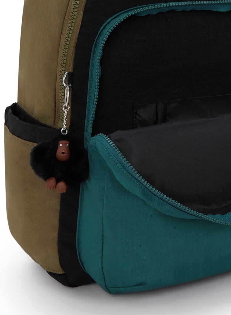kipling Classic Seoul Kids School Large Backpack with Tablet Protection, 15-inch, 27L, 0.65kg, Bottle holder - Black Khaki Block - Image 5