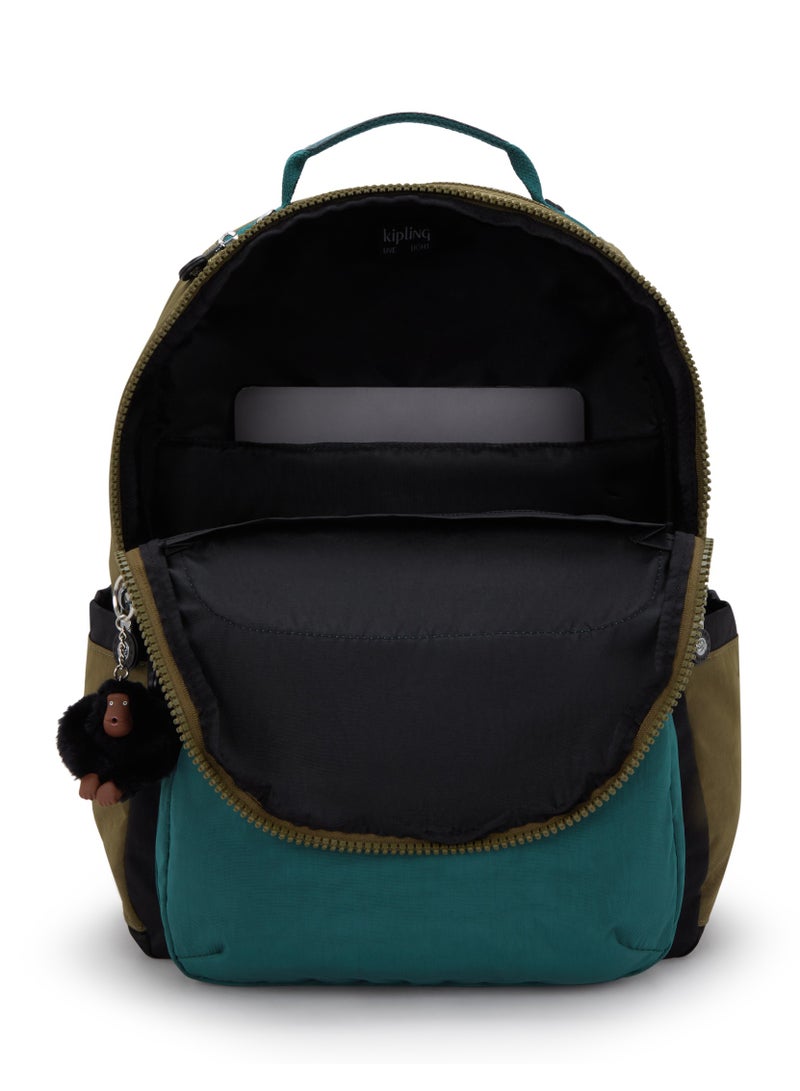 kipling Classic Seoul Kids School Large Backpack with Tablet Protection, 15-inch, 27L, 0.65kg, Bottle holder - Black Khaki Block - Image 3