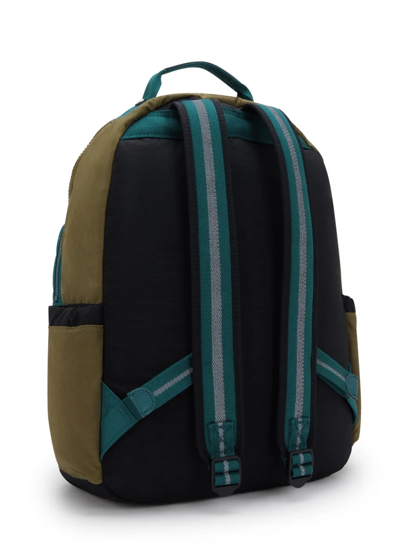Kipling Classic Seoul Kids School Large Backpack with Tablet Protection, 15-inch, 27L, 0.65kg, Bottle holder - Black Khaki Block