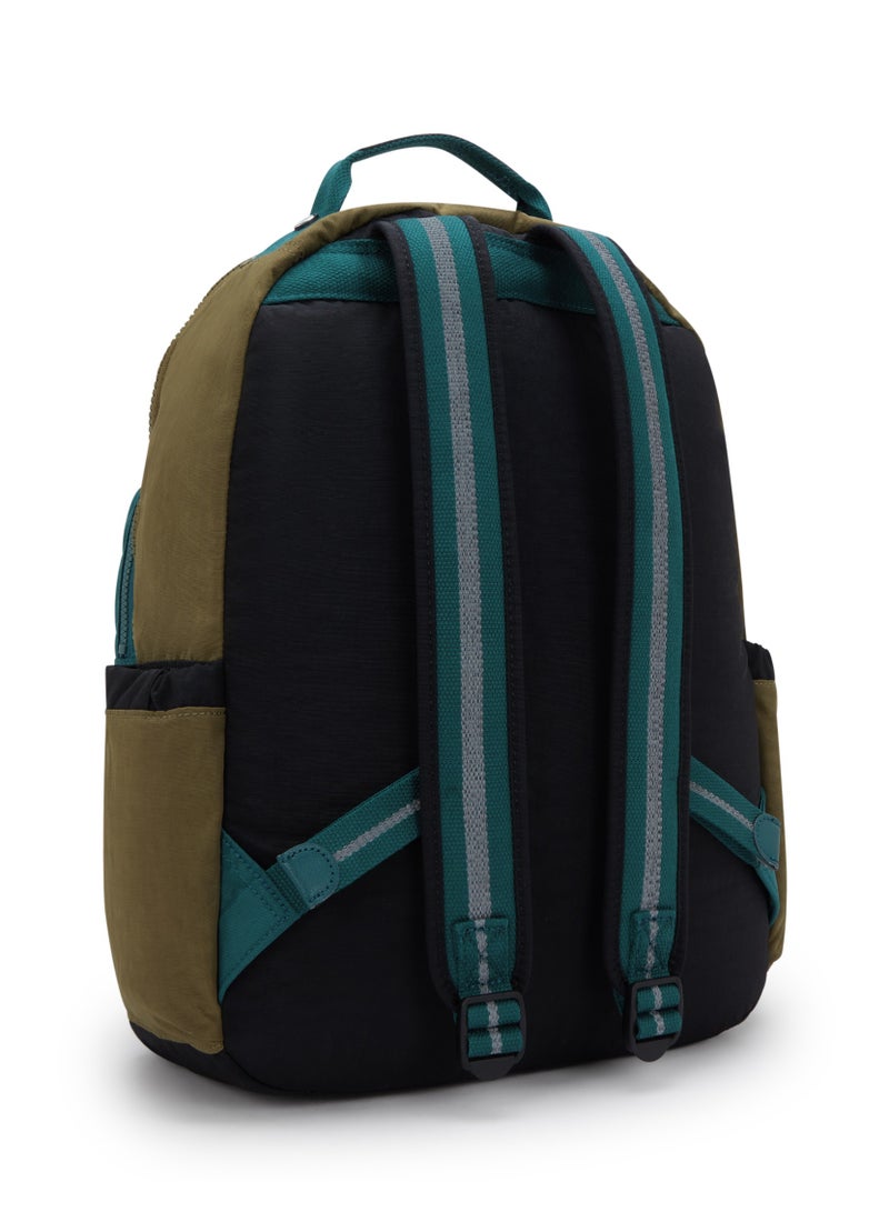 kipling Classic Seoul Kids School Large Backpack with Tablet Protection, 15-inch, 27L, 0.65kg, Bottle holder - Black Khaki Block - Image 2