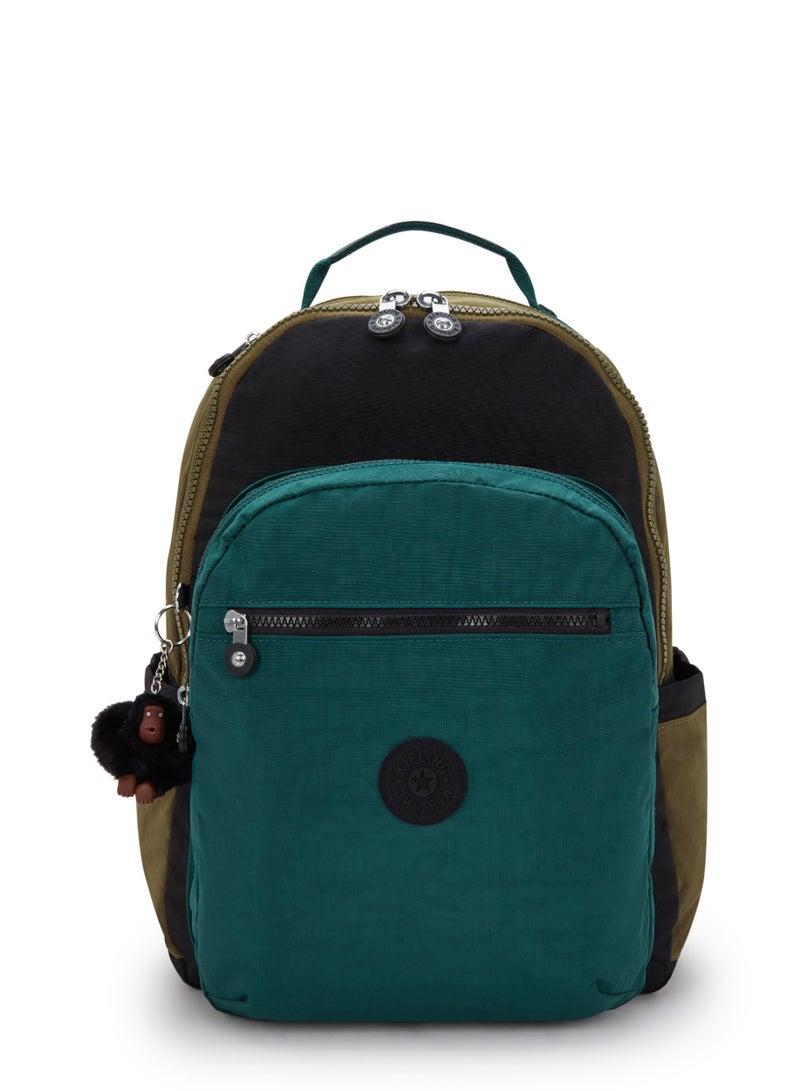 kipling Classic Seoul Kids School Large Backpack with Tablet Protection, 15-inch, 27L, 0.65kg, Bottle holder - Black Khaki Block - Image 1