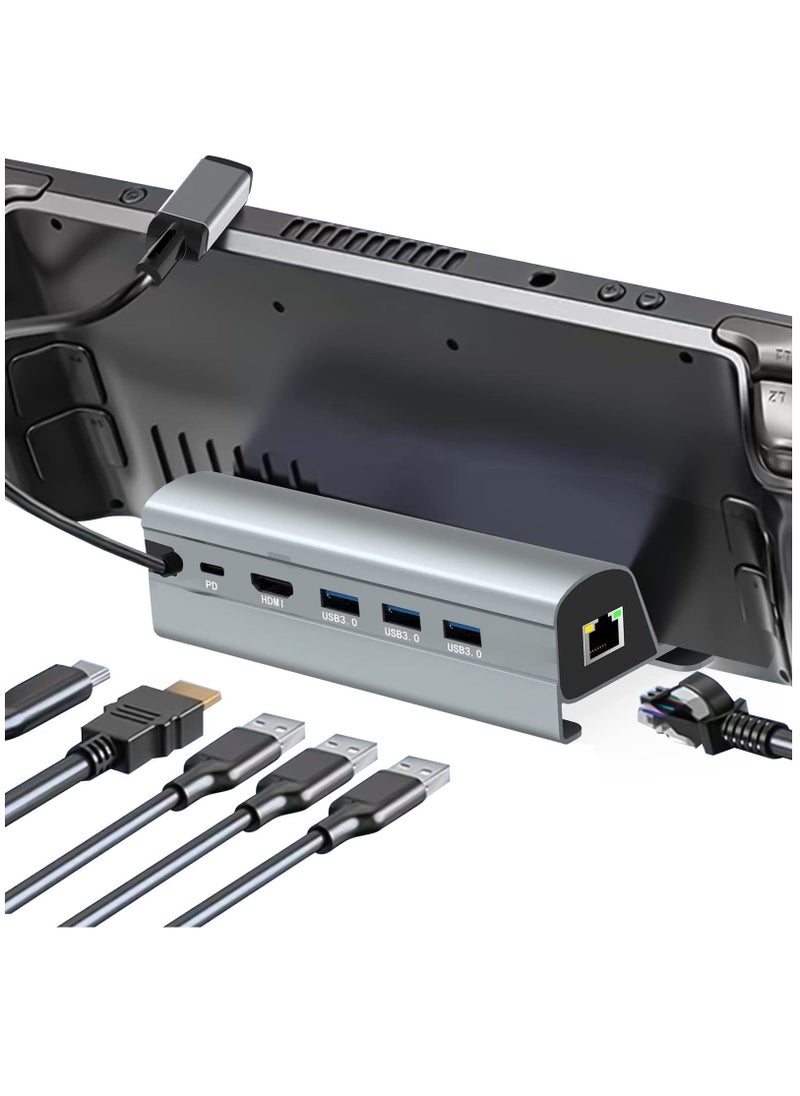 SYOSI - Steam Deck Dock, 6-in-1 Docking Station with HDMI 2.0 Upgraded 4K@HD, Gigabit Ethernet, 3 USB 3.0 Port and USB-C PD Port, Steam Deck Accessories(Aluminum Alloy) - Image 1