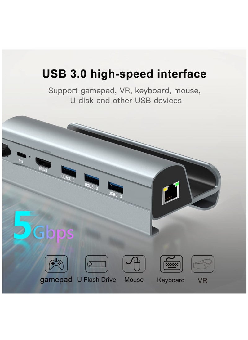 SYOSI - Steam Deck Dock, 6-in-1 Docking Station with HDMI 2.0 Upgraded 4K@HD, Gigabit Ethernet, 3 USB 3.0 Port and USB-C PD Port, Steam Deck Accessories(Aluminum Alloy) - Image 1
