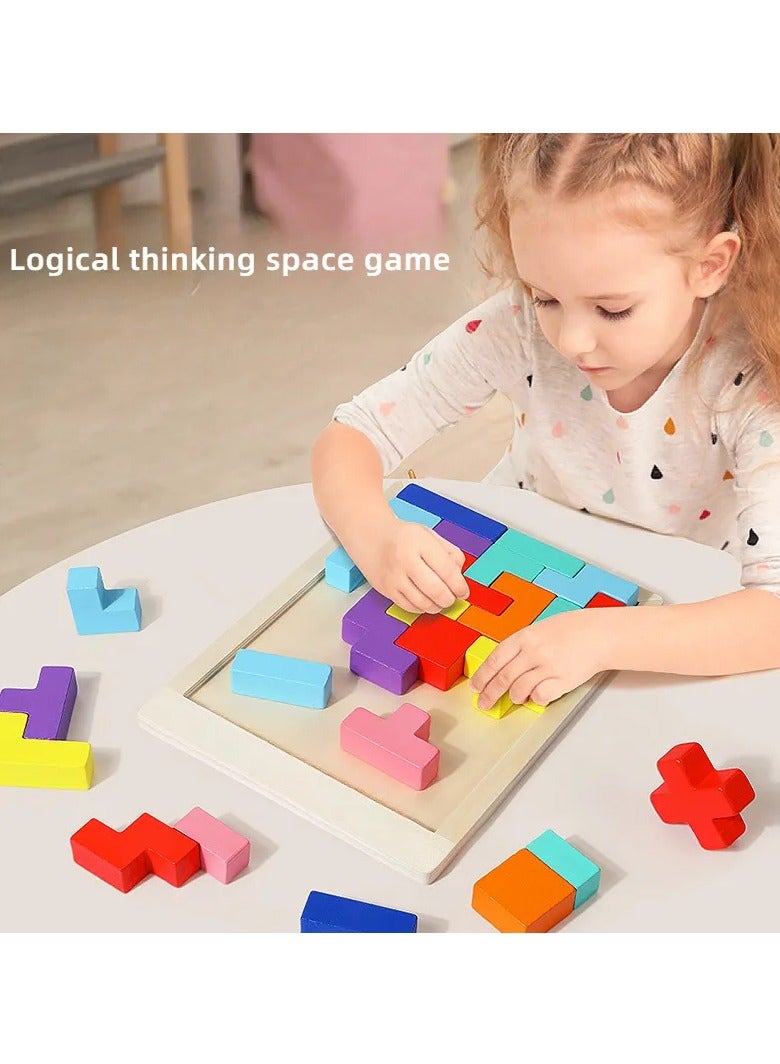 Wooden Puzzle Pattern Blocks Brain Teasers Game , 3D Russian Building Toy Wood Tangram Shape Jigsaw Puzzles Montessori STEM Educational Toys Gift for Kids Adults - Image 4