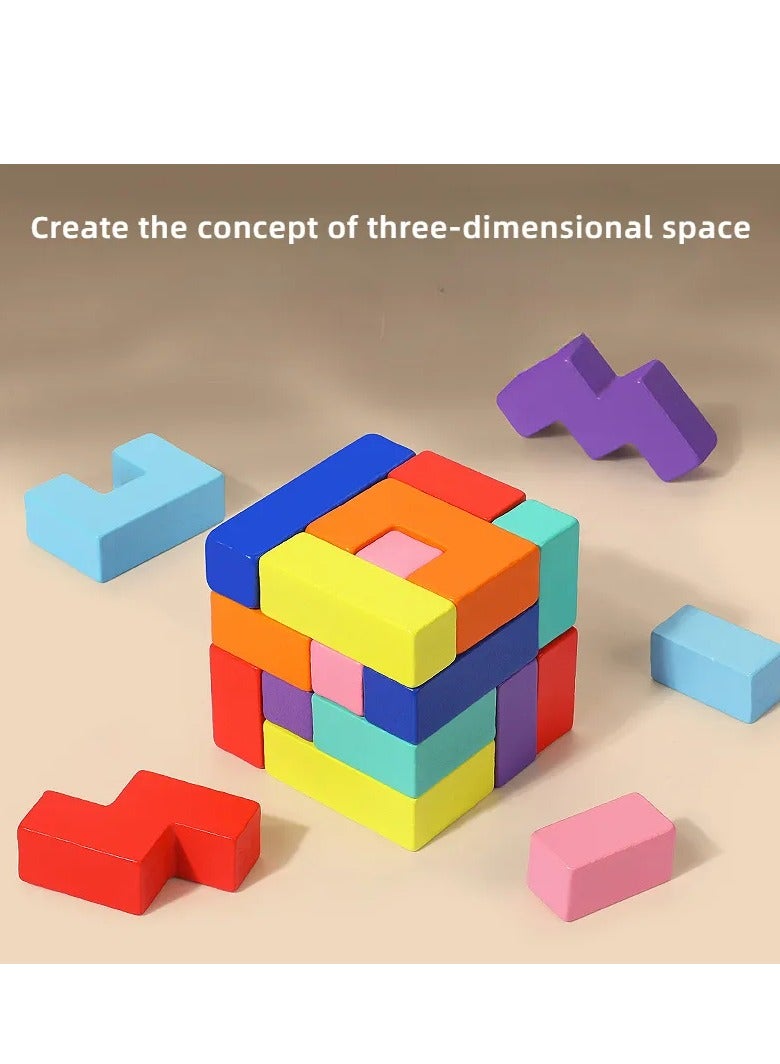 Wooden Puzzle Pattern Blocks Brain Teasers Game , 3D Russian Building Toy Wood Tangram Shape Jigsaw Puzzles Montessori STEM Educational Toys Gift for Kids Adults - Image 5
