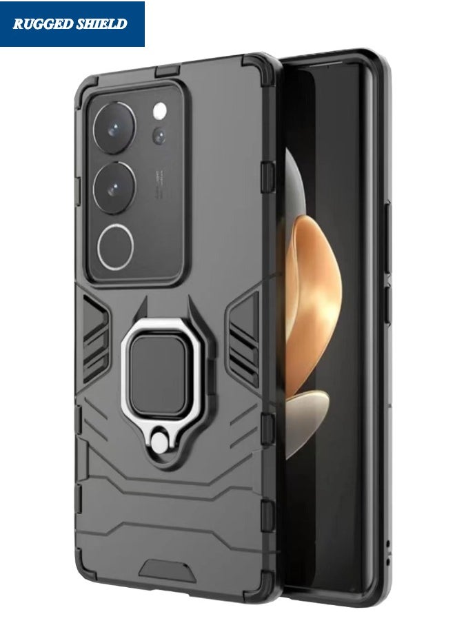 RUGGED SHIELD VIVO V29 5G Cover, Built-in 360° Rotate Ring Kickstand, Military Grade Shockproof Test, Heavy Duty Shockproof Protective Case for VIVO V29, Black  - Image 1