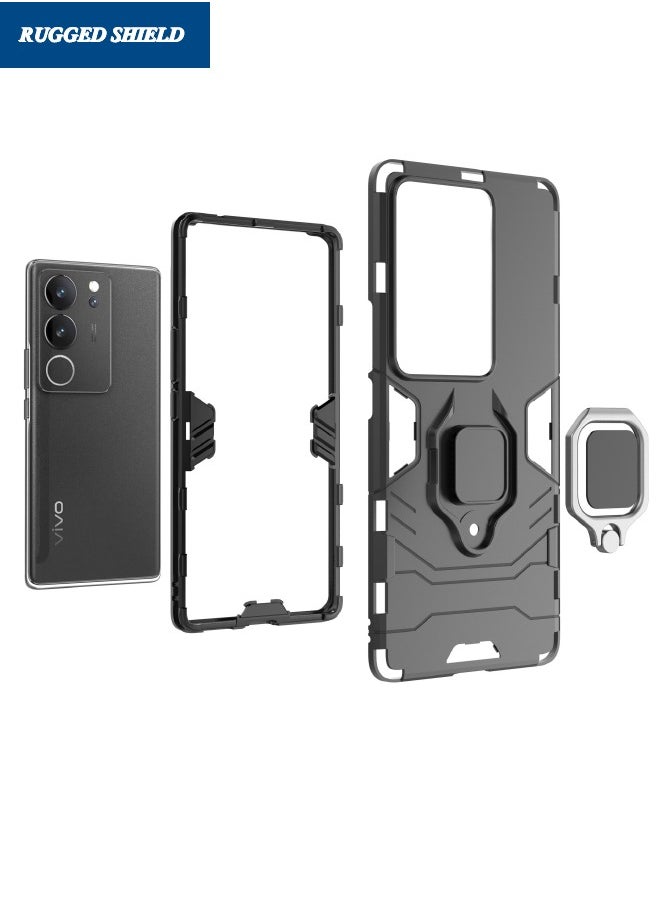 RUGGED SHIELD VIVO V29 5G Cover, Built-in 360° Rotate Ring Kickstand, Military Grade Shockproof Test, Heavy Duty Shockproof Protective Case for VIVO V29, Black  - Image 3