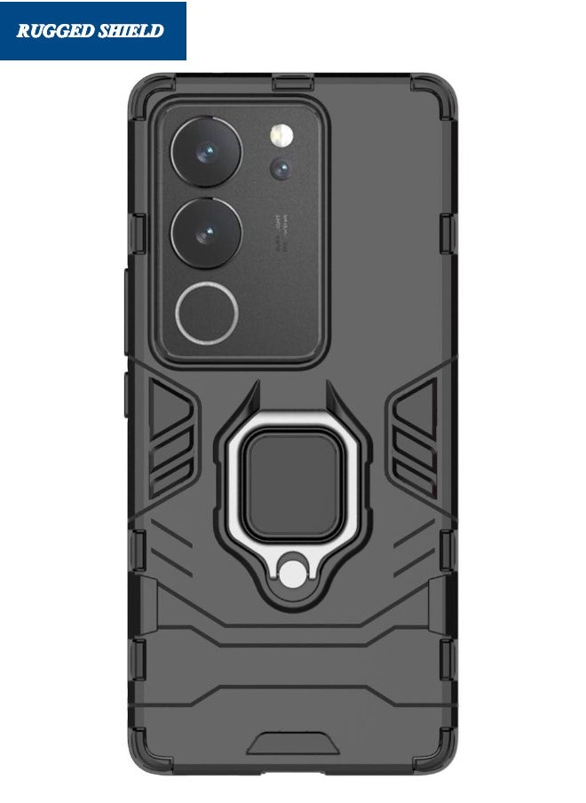 RUGGED SHIELD VIVO V29 5G Cover, Built-in 360° Rotate Ring Kickstand, Military Grade Shockproof Test, Heavy Duty Shockproof Protective Case for VIVO V29, Black  - Image 2