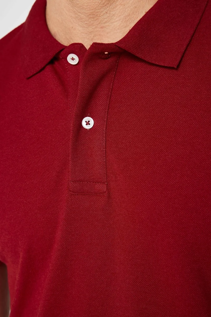 تودورس Men's Slim Fit Narrow Cut Cotton Soft Textured Cool Keeping Fabric Plain Pique Claret Red Polo Collar T-Shirt