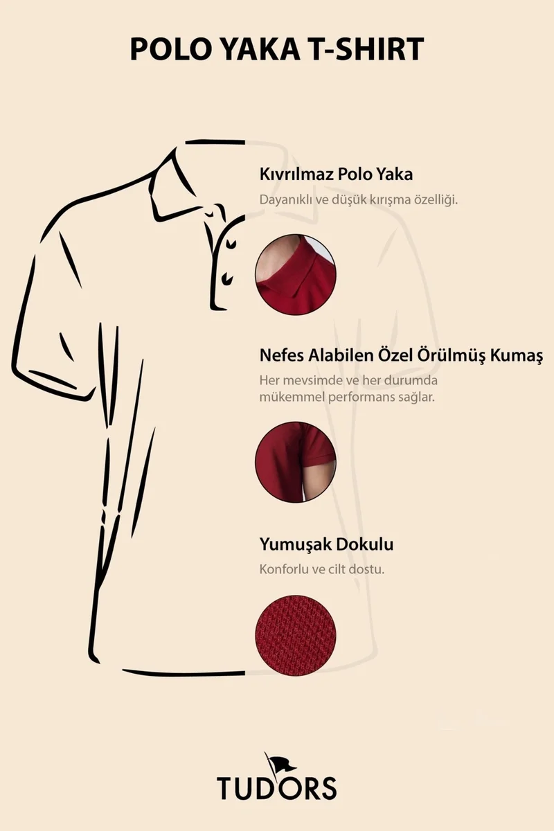 تودورس Men's Slim Fit Narrow Cut Cotton Soft Textured Cool Keeping Fabric Plain Pique Claret Red Polo Collar T-Shirt